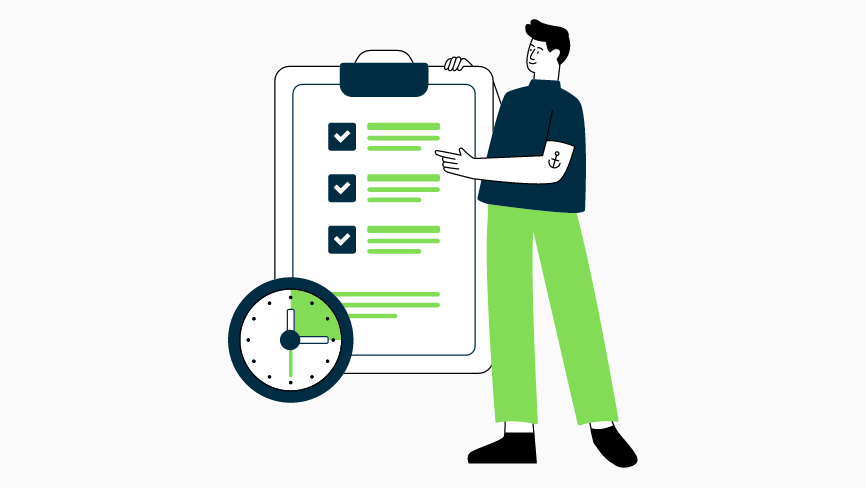 A man pointing on a checklist including criteria to choose the best time tracking software in six steps.