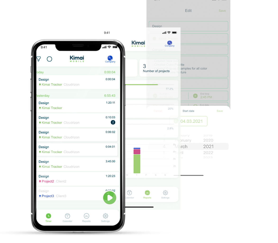 Phone showing Kimai Mobile time tracking App