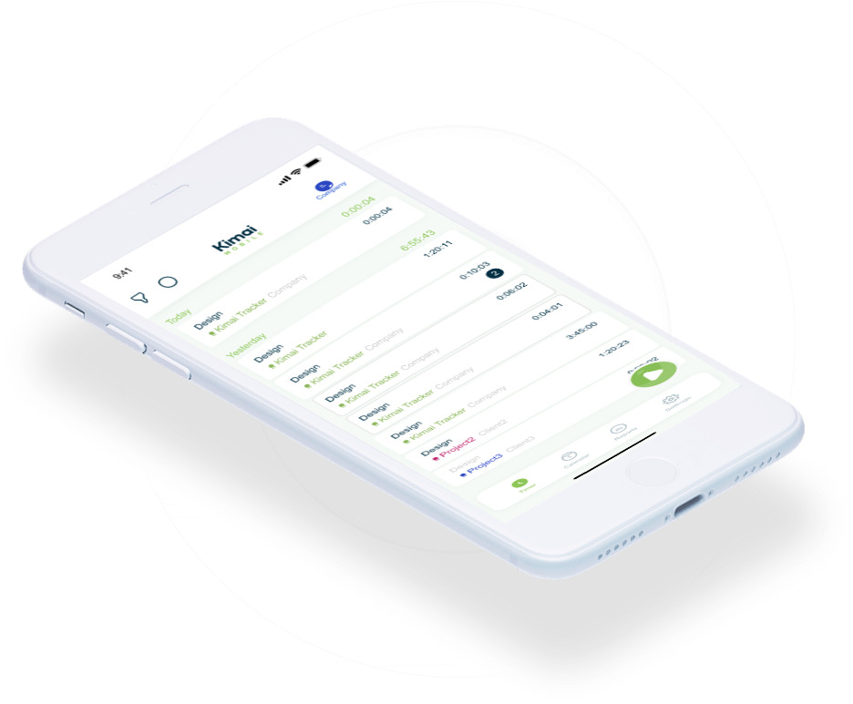 Phone showing Kimai Mobile time tracking App